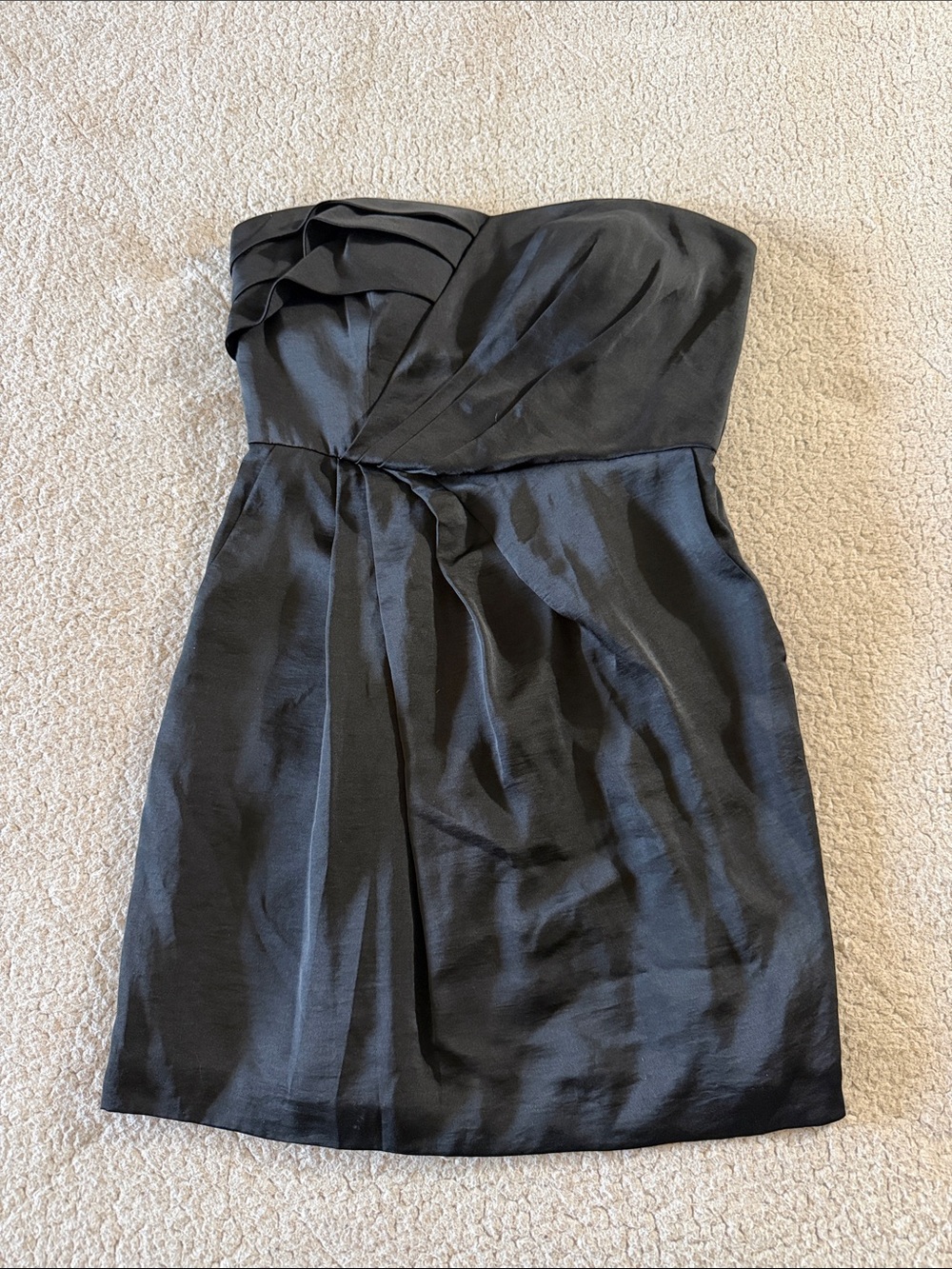 BCBGeneration Strapless Black Satin Pleated Bust Dress Size 8 New